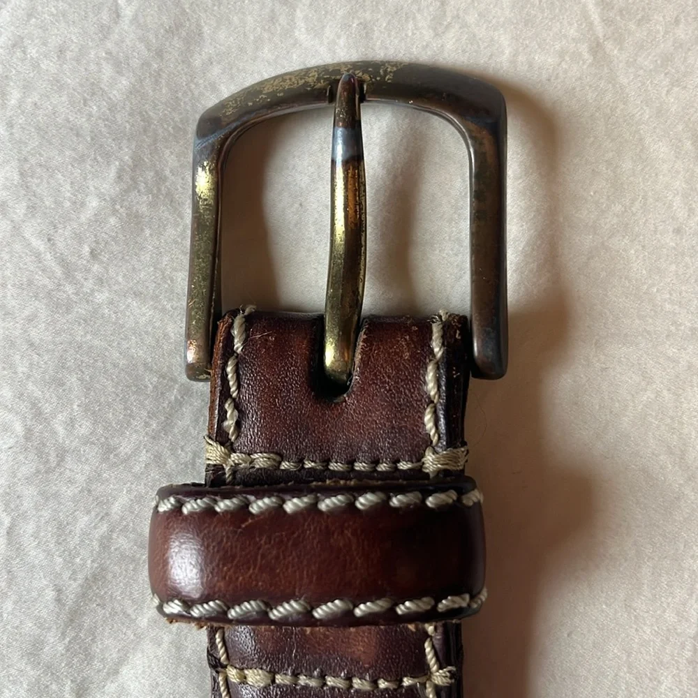 Vintage Ralph Lauren Leather Belt Men's Brown Gold tone Buckle Length: 49